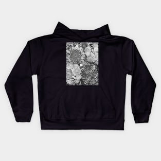 Succulent Plant Overhead Black and White Background Kids Hoodie